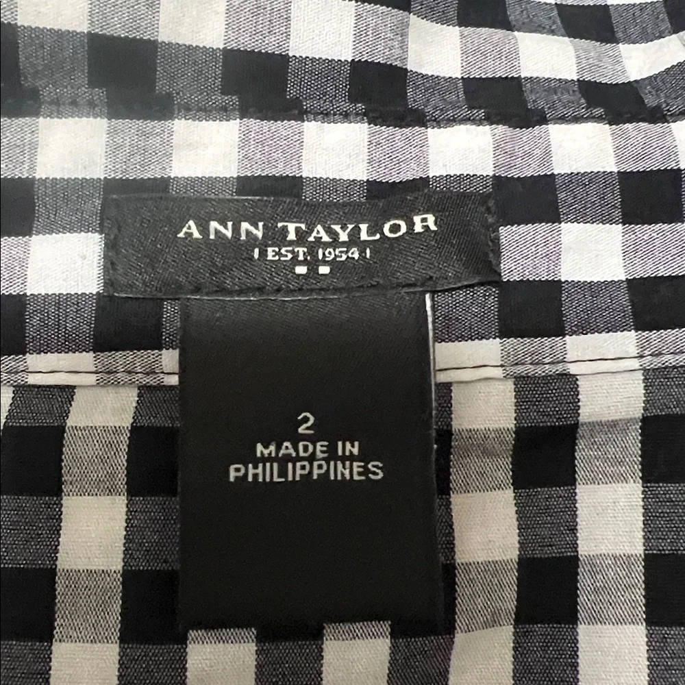 Ann Taylor Black and White Gingham Button-Down Shirt - Picture 3 of 6